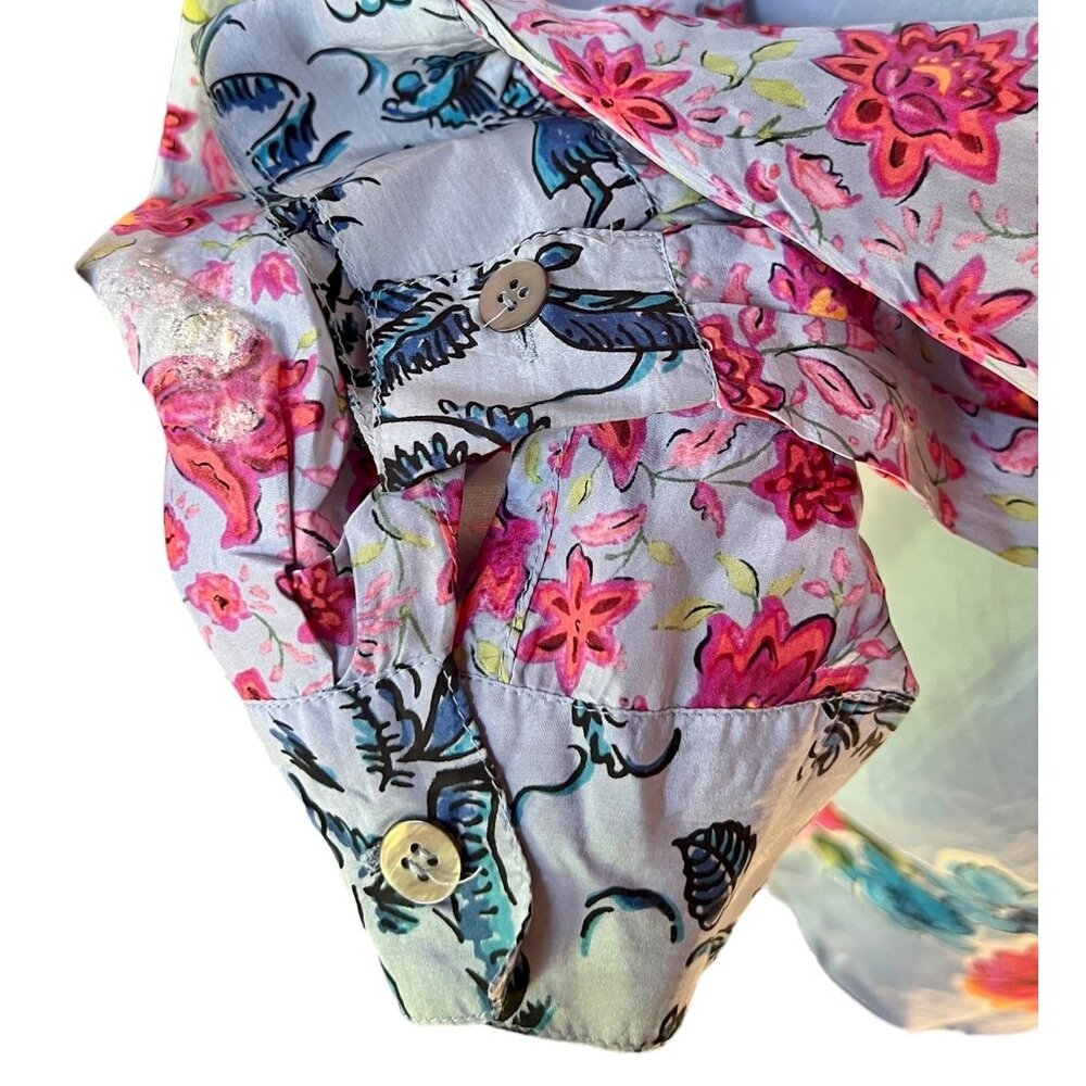 Carole Little Womens Silk Button-Up Shirt Dress 14 Island Prints Long Sleeve 80s - Picture 5 of 16